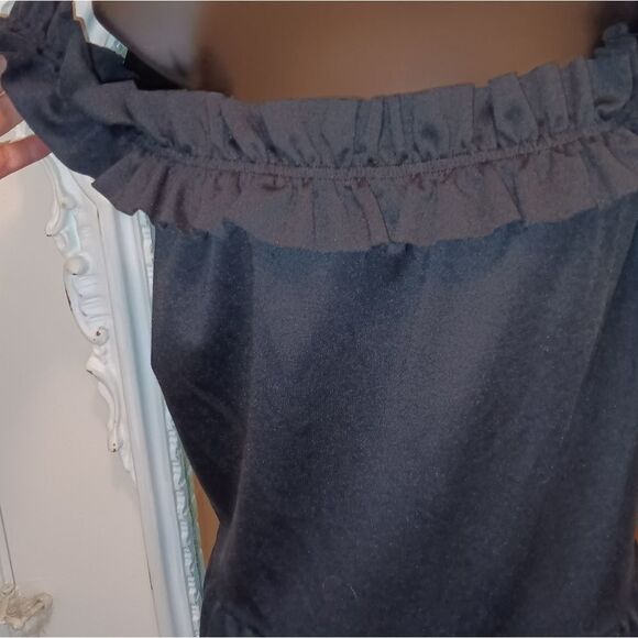 Black Ruffled Off-the-Shoulder Dress - Picture 5 of 13